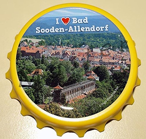 Preisvergleich Produktbild Kapselheber "Kronkorken", gelb, Motiv: Bad Sooden-Allendorf - Gradierwerk: runder Flaschenöffner mit Magnet und Foto