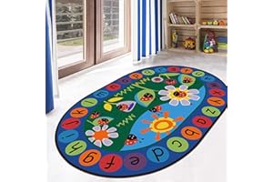 USTIDE LadyBird Alphabet Educational Kids Rug on Blue Playroom Rug 2'6"x3'9" ABC Letters Learning Carpet
