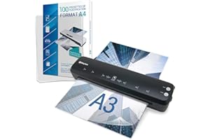 WAYTEX Plastifieuse A3 A4 A5 A6 A7 Pro Ultra Rapide à Chaud et à Froid jusqu’à 2x150 microns Température Réglable pour Usage Professionnel Intensif Pack avec 100 Pochettes A4