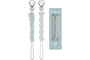 Kowlone Attache Sucette Silicone Soothie Tétine Clips Porte Accroche Chaîne pour Garçons et Filles Cadeau de Douche de Bébé(Gris,Vert)