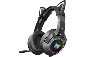 PHNIXGAM Gaming-Kopfhörer FÜR PS4, PS5, Xbox One X/S (Ohne Adapter), 3.5mm Kopfhörer Mit Abnehmbaren Katzenohren, Mikrofon, RGB, Surround-Sound FÜR PC, Mobiltelefon (Schwarz)