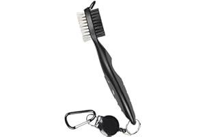 Tyouki Golf Club Brush and Club Groove Cleaner, Nylon & Steel Brush Golf Clean tool with Retractable Zip-line, Aluminum Carabiner-Lightweight/Ergonomic Design/Easily Attaches to Golf Club Bag