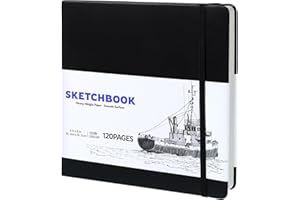 WSICSE Skizzenbuch, 20 x 20cm Sketchbook Skizzenpapier zum Zeichnen Malblock 200g/m² Schwarzer Zeichenblock für Studenten Künstler Malbegeisterte (60Blatt/120 Seiten)