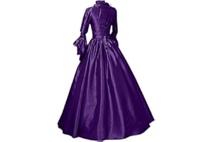 ANNSEMO Halloween Costumes for Women Medieval Solid Color Big Swing Long Dress Vintage Square Neck Maxi Dress Renaissance Lace Tie Long Sleeve Princess Dress Victorian Court Gowns Dresses
