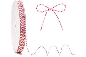 KINGLAKE Ficelle de Noel 2mm - 100M Ficelle Corde Rouge et Blanc, Corde en Coton, pour Pâtisserie, Cuisine, Bricolage, Emballage Cadeau de Noël et Décoration