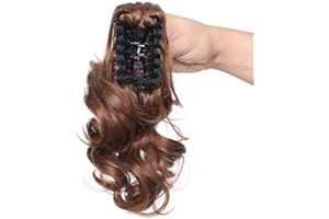 SEGO Fausse Queue de Cheval Bouclé Ondulé - Rajout Extension Queue de Cheval Frisé Elastique - Postiche Claw On Ponytail Attaché Par Pince - 30 CM Marron Clair