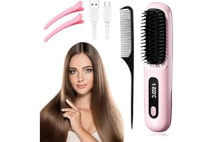 FUBSTA GlowWave Heated Brush,2025 Glowcept Heated Brush for Short Hair,USB Charging,3 Heat Settings & LED Screen,for Travel and Frizz-Free Styling (Pink)