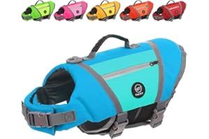 EMUST Hundeschwimmwesten zum Schwimmen, verstellbare Hundeschwimmwesten für kleine Hunde mit Haken & Schlaufe, reflektierende Hundeschwimmweste mit Schnellverschlussschnallen für Bulldoggen,S Blau