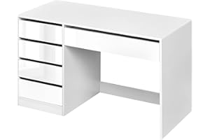 eSituro Scrivania Trucco, 120x55 cm, Toeletta con 5 Cassetti senza Specchio, Scrivania da Ufficio per Computer, per Ufficio, Studio e Camera da Letto, Bianco Brillante