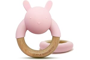 Little Giggles Co.® Bunny Teether Set - Silicone Teething Ring & Baby Rattle, Easy Grip Teething & Sensory Toys for Baby, Beautifully Crafted Baby Essentials & Baby Girl Gifts