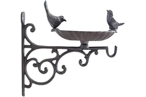 Gr8 Garden Vintage Rustic Style Wall Hanging Cast Iron Bird Bath Feeder Robin Birds Decorative Feeding Dish Tray Outdoor Garden Ornament