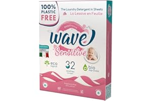 WAVE WASH'N'LOVE Wave Washing Sensitive - Il Detersivo in Fogli - 100% PLASTIC FREE - 32 lavaggi - Made in Italy - Ecologico - Biodegradabile - Compostabile…