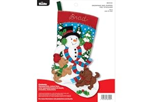 Bucilla Weihnachtsstrumpf-Set mit Filzapplikation, 45,7 cm, Schneemann und Welpen