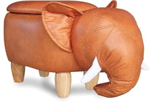 Il Gruppone Passione Casa Pouf Contenitore a Forma di animale, Pouf Poggiapiedi imbottito con Gambe in Legno e Rivestimento .Sgabello per Bambini e Adulti per Camera Cameretta Salotto - Elefante
