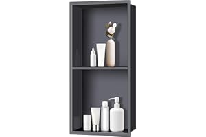 FTL Black Shower Niche,Stainless Steel Niche with Double-Layer 305 x 610 x 95(333x640x100) mm,Bathroom Niche Wall Insert,Bathroom Wall Niche No Tiles Needed,Shower Niche Storage for Bathroom