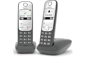 Gigaset AS485 Duo - Due Telefoni Cordless - Vivavoce - Trasferimento di chiamata - Tastiera Illuminata - Chiamate interne tra i due portatili, Grigio Antracite [Versione Italiana]
