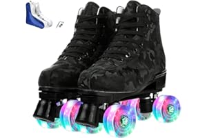 XUDREZ Roller Skates for Women Girls Light Up Adult Roller Derby Skates Double Row PU Leather Skates for Youth Beginner Outdoor