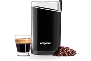 Emperial Coffee Grinder for Coffee Beans, Nuts, Spice, Herbs and Seeds. Electric Powerful 140W Mill Grinder, Twin Stainless Steel Blades 60g Capacity - Black