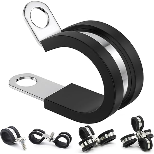Uxcell 2-Pack 15mm Dia Rubber Lined Pipe Clips - Zinc Plated, R-Shaped Clamp For Hoses & Tubes