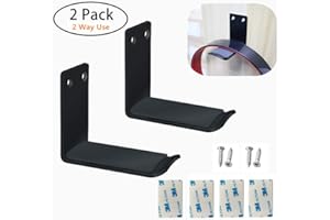 MeetRade Headphone Stand Holder Stick-On Adhesive Hooks Under-Desk Earphone Stand Headset Hanger Mount 2 Pack Aluminum Wallmount Hook Clamp Headphone Desk Hanger (Black)