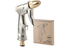 Moendergo Gartenschlauch-Spritzpistole mit Vollmessing-Düse, Hochdruck-Zinklegierung, Metall-Handbewässerungssprüher für Pflanzenbewässerung, Reinigung, Autowaschen und Haustierduschen