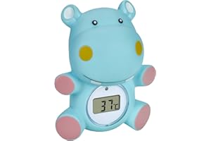 TFA Dostmann Termometro Digitale da Bagno per Neonati, HIPPO, Adatto Anche per Bambini, Anziani, Anche per Piscine, Idromassaggio, a Forma di Ippopotamo, Altezza 9.8 cm, Blu