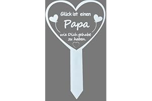 MKISHINE Grabstecker Herz mit Spruch Glück ist eine Mama/Oma... einen Papa Opa, Grabschmuck Friedhof Grabdeko Trauer Spruch Wetterfest, Grabschmuck für Friedhof, 16 x 26 cm, Weiß (Papa)
