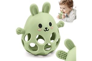 AITUITUI Forma di Coniglio Massaggia Gengive Neonati Giochi per Dentizione Bambini 0 3 6 12 Mesi Regali, Massaggiagengive Neonato Facili da Afferrare Regali di Giocattoli per Neonati Silicone Senza BPA, Verde