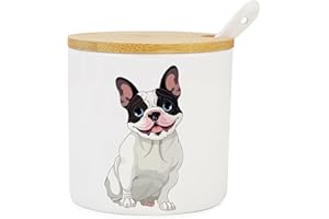 Chase Chic Sucrier en céramique, Sucrier couvert à motif de chien mignon avec couvercle et cuillère, distributeur de sucre en pot de sucre blanc pour pot à lait au café (9 oz/266 ml)