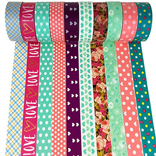 Allbusky Dekorative Washi Tape Bunte klebrige Klebstoff Masking Tape DIY Handwerk Dekor (Colorful Set)