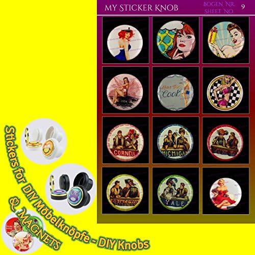 Do It Yourself DIY BOGEN9 Vintage Nostalgia Retro 12 DIY Furniture and Home Improvement Magnets for Cupboard Drawer Cabinet Door/Kitchen, Bathroom Home Nursery, Fridge, Office Whiteboard