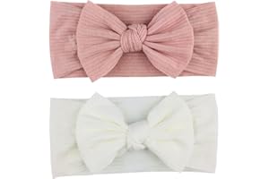 Visxcnu 2 Stück Baby Mädchen Nylon Stirnbänder Neugeborene Kleinkinder,Baby Mädchen Stirnbänder Weiss Dehnbare Strickschleife,Haarbänder und Bögen Kinder Haarschmuck