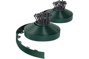 VOUNOT® Bordo Giardino Flessibile, Bordi Aiuole Plastica, con 80 Chiodi di Fissaggio, Lunghezza 40m, Altezza 5cm, Verde