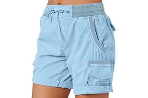 HZMM Women Cargo Shorts Summer Ladies Loose Hiking Travel Straight Bermuda Shorts with Pockets Casual Drawstring Elastic Shorts for Women