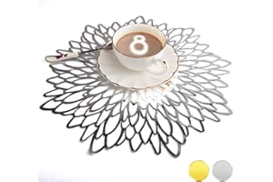 Mangata Silver Placemats Set of 8, Round Table Placemats for Christmas, Wedding, Dinner Parties, Restaurant, Hotel, 38cm, 15.5 inches