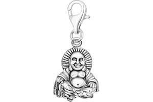 Quiges 925 Sterling Silver Buddha Clip On Lobster Clasp Charm Pendant
