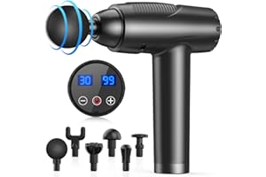 EKUPUZ Pistolet de Massage avec 30 Niveaux Réglables, 6 Têtes de Massage et l'Écran LCD Massage Gun Pour Soulager Douleurs et Raideurs Musculaires (Noir)