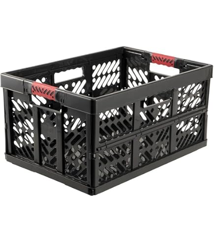 Scatola Pieghevole Homesti 45L - Set Da 4, Capacità Fino A 50 Kg - Cesto Per Spesa In Plastica Alimentare Con Manici Soft Touch - Rosso Antracite - 2