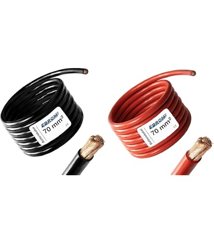 Cavo Da Batteria 50 Mm² Lunghezza 300 Cm - In Rame, Con Occhielli M10, Per Auto, Barca, Solare