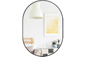 Hibtn Oval Mirror 50 x 70cm, Wall Mounted Mirrors Horizontal or Vertical Hanging Wall for Makeup Bathroom, Bedroom, Living Room, Black