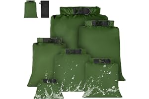 vsshe 6 Pezzi Borsa Impermeabile Sacchetti Asciutti, 1,5/2,5/3/3,5/5/8L Borse Asciutti Impermeabili, Borsa Asciutta Impermeabile Sacche, per Escursionismo All'aperto, Campeggio, Rafting, Verde