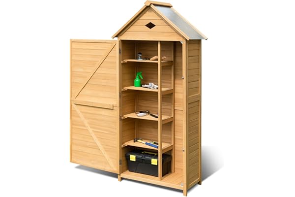 COSTWAY Armoire de Jardin Bois, Abris de Jardin Bois de Sapin, 2 Portes Verrouillables, 4 Etagères, Toit Pente Galvanisé, Trou de Ventilation, Cabanon Jardin Exterieur Bois