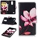 Produktbild LG K8 2017 Hülle Leder Flip Case Rot Blume Muster, LG K8 2017 Lederhülle Protective Cover Ledertasche Handyhülle Wallet Brieftasche Tasche Schutzhülle mit Kartenfach Standfunktion, Lotus Blumen
