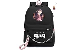 FSRONGXI 17.7inch Anime Backpack for School Nezuko Bookbag Anime Rucksack with USB Charging Port, Free Keychain