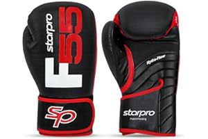 Starpro Gants de Boxe F55 Fusion en Cuir Cronos Synthétique PU pour Hommes et Femmes dédié à L'entraînement en Muay Thaï, Kickboxing, Fitness et Boxercise - 10 oz 12 oz 14 oz 16 oz - Noir et Rouge