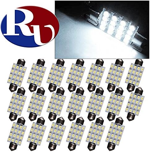 RVNI 20x 39mm Festoon 16-SMD 1.54" inch Car License Plate Light Pure White LED Bulb C5W DE3425 6411 6418