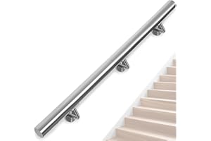 OUUTMEE Stainless Steel Handrail for Stairs – 150CM Wall-Mounted Stair Railing with Brackets, Indoor/Outdoor Handrail for Loft, Porch, Garage & Deck