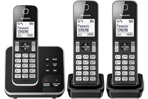 Panasonic KX-TGD323 Cordless Home Phone with Nuisance Call Blocker and Digital Answering Machine - Black & Silver (Pack of 3)