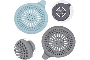 Alyvisun 2Pcs Silikon Łapacz Włosów Odpływu Prysznicowego z Przyssawką, Filtr do Włosów Ochraniacz Odpływowy, Sitko Odpływowe Uniwersalny do Łazienki, Wanny, Kuchni (Szary + Niebieski)