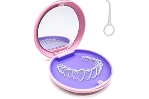 SWIRLCOLOR Retainer Case, Portable Denture Box with Mirror Empty Orthodontic Dental Retainer Box for Retainers and Mouthguards with Aligner Removal Tool (Pink)